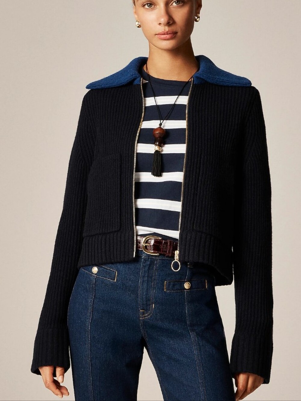 J Crew Colorblock collared full-zip sweater in wool CR149 Size XXS NWT Merino